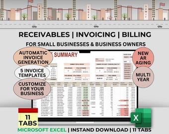 Excel Receivables Invoice & Bill Management Tracker Spreadsheet Client Payment Cash Receipt Automated Invoice Generator Template AR Aging