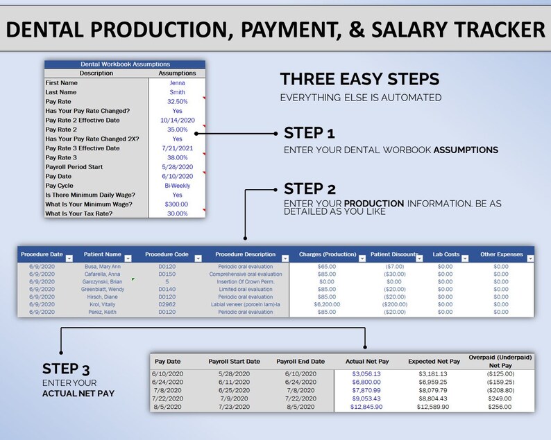 Dental Production Excel Dental Office Dental Spreadsheet Dental Salary