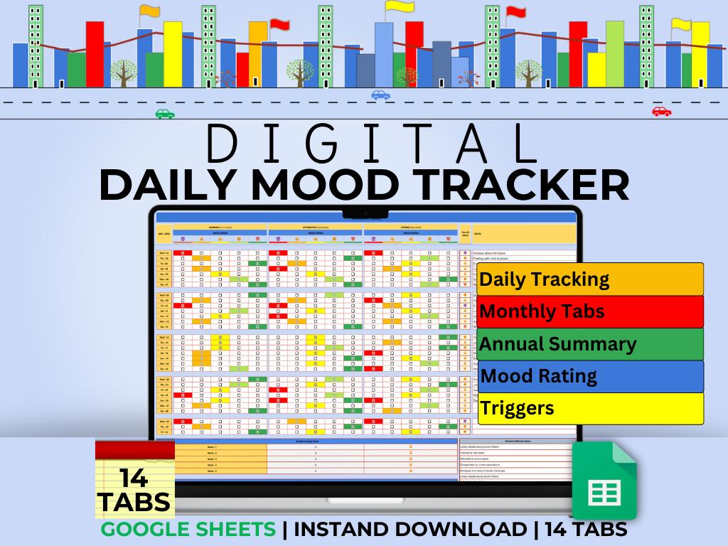 Digital Mood Tracker Spreadsheet for Google Sheets (digital Download ...