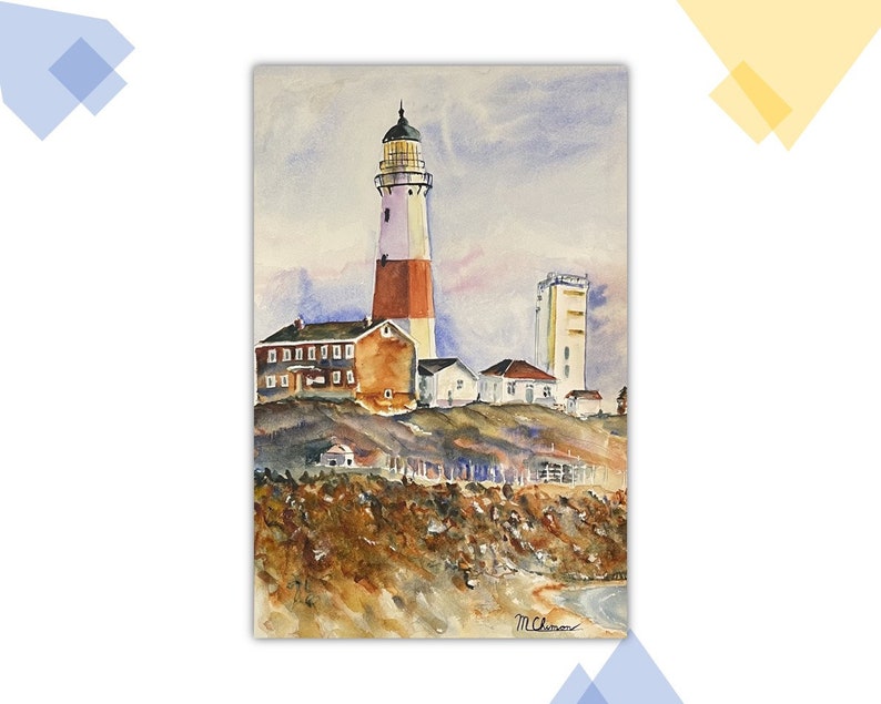 Montauk Point Lighthouse Watercolor Giclee Prints Custom Watercolor Paintings, Canvas, Stretched