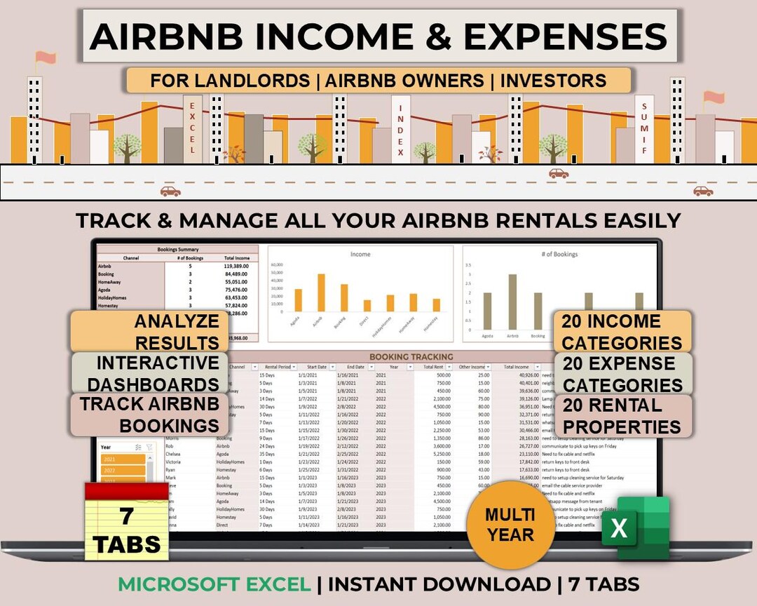 Airbnb Tracker Excel Airbnb and Expense Excel Spreadsheet for