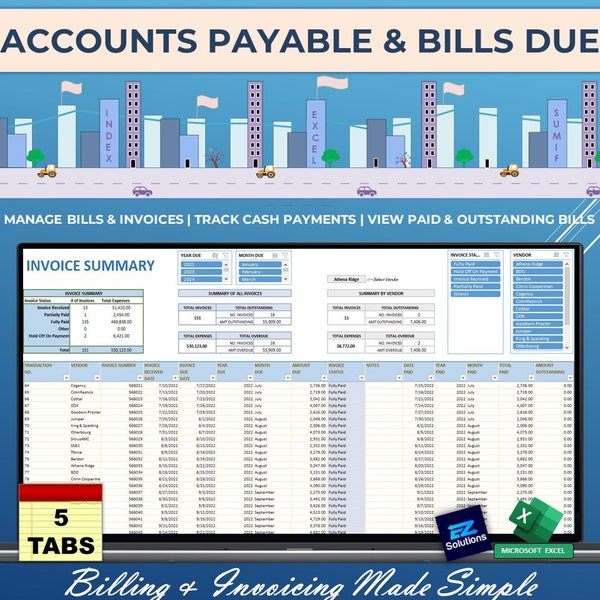 Accounts Payable, Bills Due, & Invoicing Google Sheets Tracker, Cash Payments and Expenses, Client Tracker, Invoice Manager, Small Business