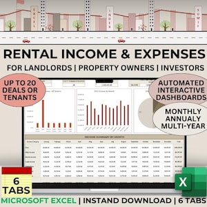 Rental Income and Expense Excel Tracker for Property Management Template for Real Estate Transaction Spreadsheet for Landlord Tenant Tracker