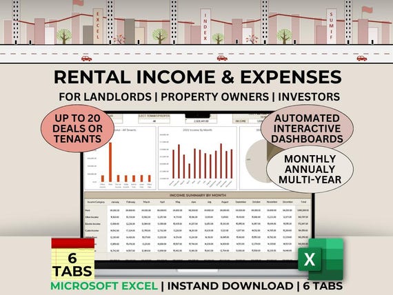 Rental Income and Expense Excel Tracker for Property Management Template for Real Estate Transaction Spreadsheet for Landlord Tenant Tracker
