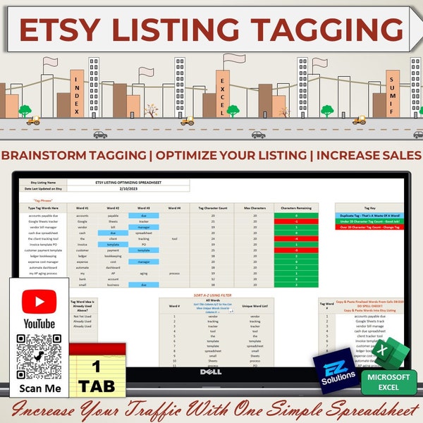 Etsy Tag Optimization Excel Template, Tag Maker and Generator for Etsy Sellers, Etsy Keyword Tool, SEO Etsy, Tag Tool For Etsy Sellers