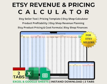 Etsy Revenue Calculator Etsy Pricing Template Etsy Financial Manager Etsy Seller Spreadsheet Etsy Fee Tracker Etsy Shop Organizer Etsy Store