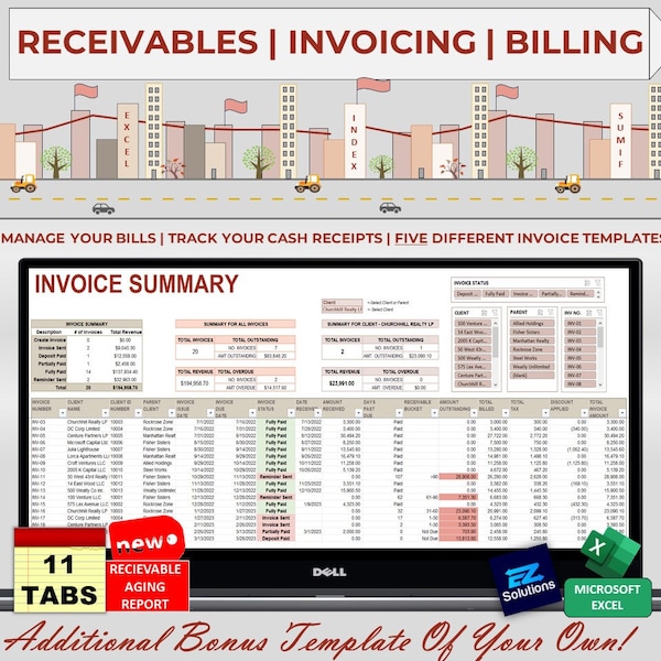 Excel Receivables, Invoicing, & Billing Management, Invoice Tracker Spreadsheet, Client Payments, Cash Receipts, Automated Invoice Template