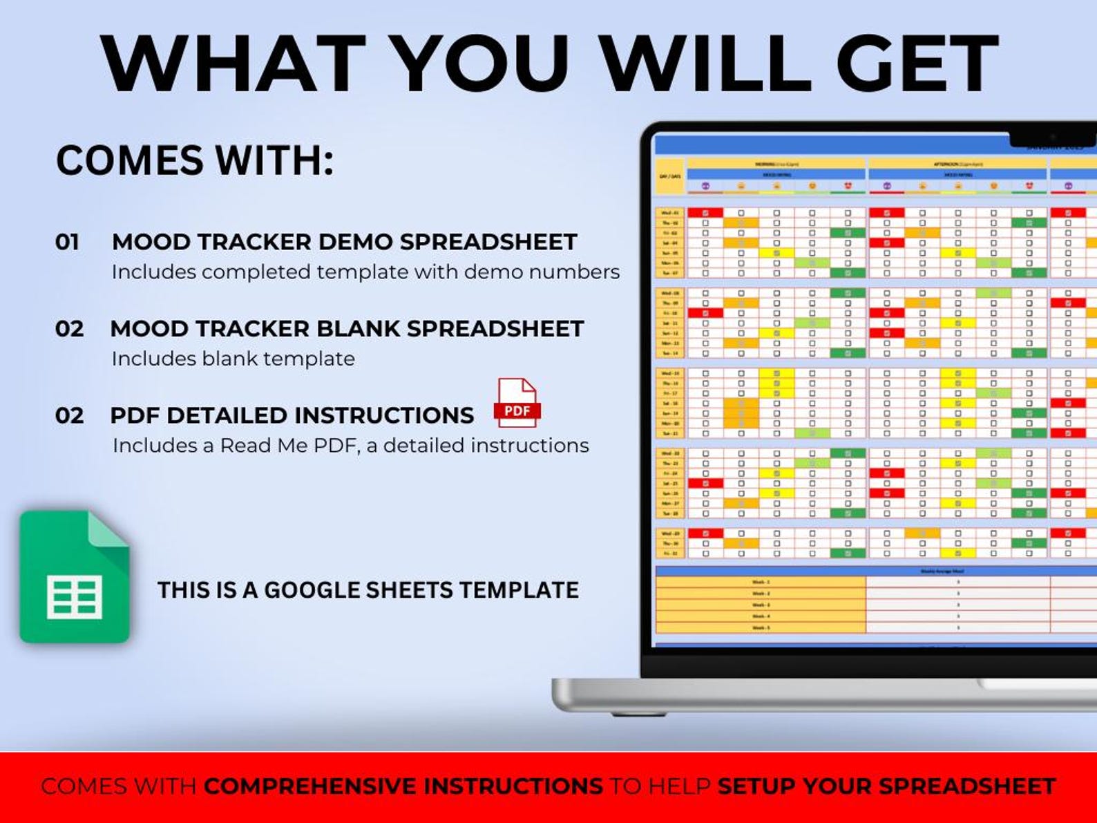Digital Mood Tracker Spreadsheet for Google Sheets Daily Mood Journal ...