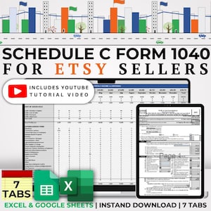 Tax Spreadsheet for Etsy Sellers Easy Schedule C Form 1040 and Bookkeeping Template in Excel and Google Sheets Income Tax Form for Etsy Shop
