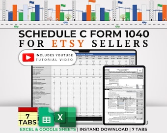 Tax Spreadsheet for Etsy Sellers Easy Schedule C Form 1040 and Bookkeeping Template in Excel and Google Sheets Income Tax Form for Etsy Shop