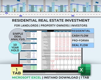 Sjabloon vastgoedobject Excel-investeringen Vastgoedleideranalyse Commercieel financieel pro forma woningbouwverhuurder