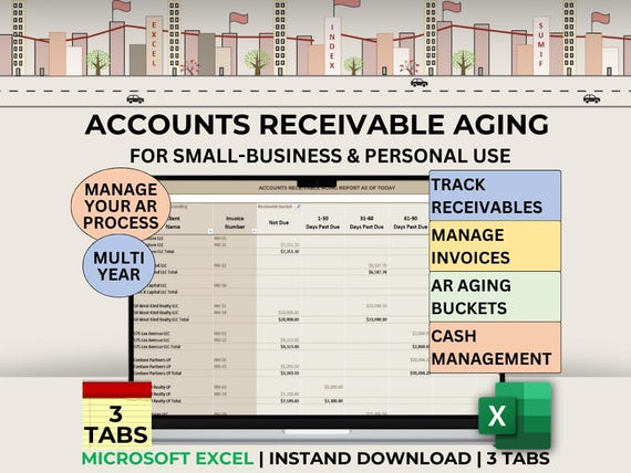 Accounts Receivable Aging Report Dashboard Excel Tracker Accounts Payable Chart Small Business Spreadsheet Tracker AR Invoice Cash Receipts