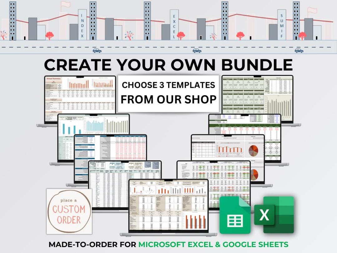 Custom Spreadsheet Bundle: Choose 3 Excel or Google Sheets Templates - Etsy