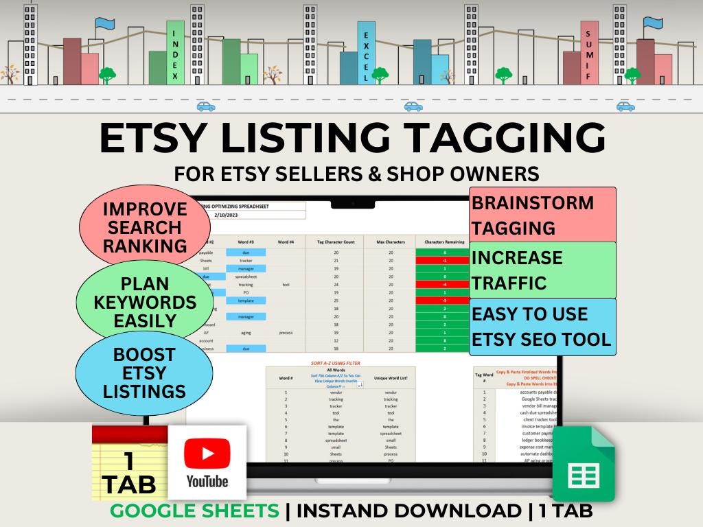 Etsy Keyword Spreadsheet Etsy Tag Planner for Etsy SEO Tips for Best Seller Google Sheet Etsy Listing Automation Tag Esty Generator Template