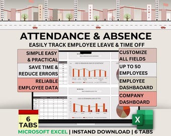 2024/2025 Employee Absence Excel Time Off Spreadsheet Staff PTO Tracker Staff Vacation Leave Planner HR Tracker Employee Schedule Manager