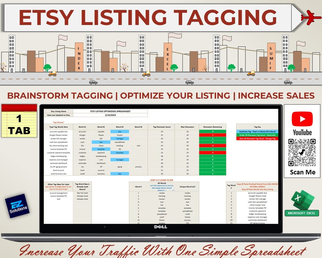 Etsy Tag Optimization Excel Template Tag Maker and Generator Etsy