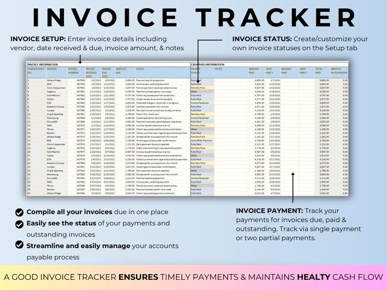 Invoice Tracker Excel Payment Manager Small Business Template Payment ...