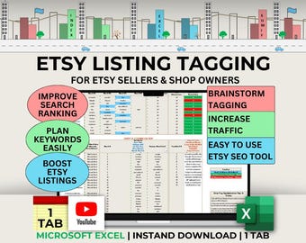 Etsy Keyword Spreadsheet Etsy Tag Planner for Etsy SEO Tips for Best Seller Excel Etsy Listing Automation Tag Esty Generator Search Template