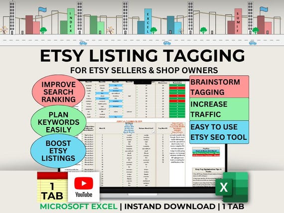 Etsy Keyword Spreadsheet Etsy Tag Planner for Etsy SEO Tips for Best Seller Excel Etsy Listing Automation Tag Esty Generator Search Template