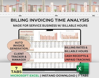 Billable Hour Tracker Excel Client Time Spreadsheet Rate Calculator for Small Business Invoice Manager for Service Business Fillable Hour