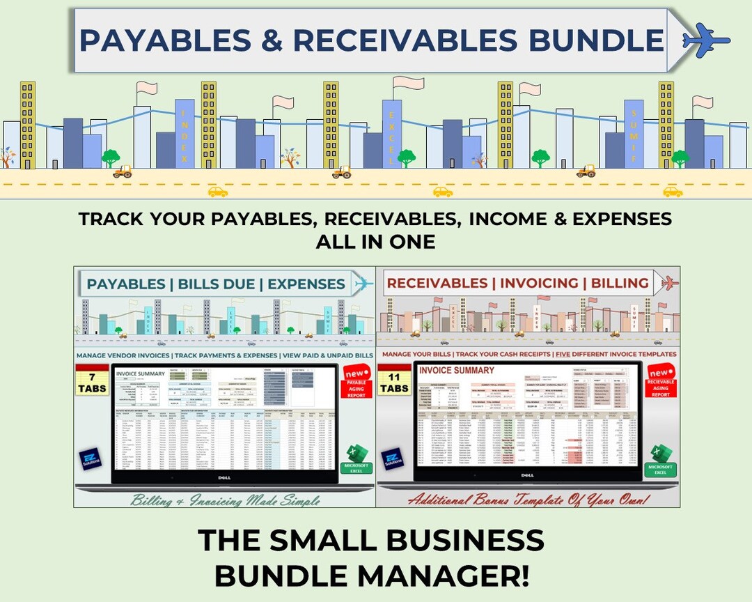 Excel Accounts Payable and Receivables Bundle, Bills Due, & Expenses