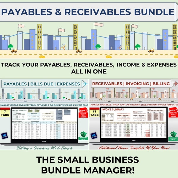 Excel Accounts Payable and Receivables Bundle, Bills Due, & Expenses, Invoicing, Billing Management, Tracker Spreadsheet, Client Payments