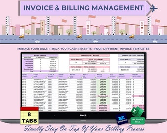 Excel Invoice & Billing Management, Invoice Tracker Spreadsheet, Client Payments Tracker, Cash Receipts Manager, Automated Invoice Template