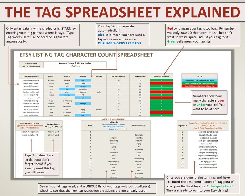 Etsy Keyword Spreadsheet Etsy Tag Planner for Etsy SEO Tips for Best