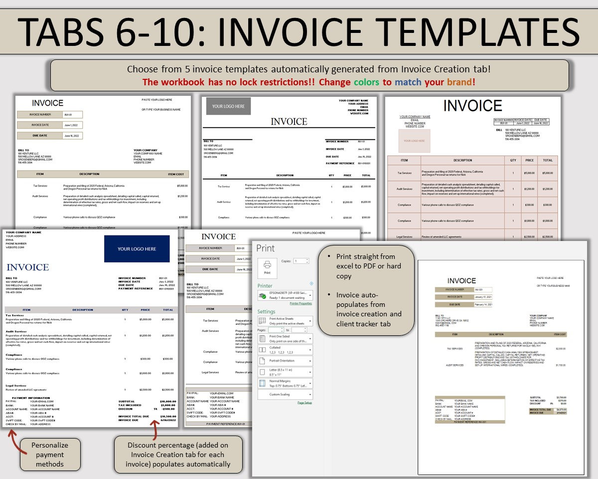 Excel Receivables, Invoicing, & Billing Management, Invoice Tracker