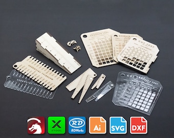 Ultimate Laser Calibration Pack - Cutting Engraving Test Cards, Focus Depth Gauge, Ramp Test, Kerf Test, & Material Thickness Tester