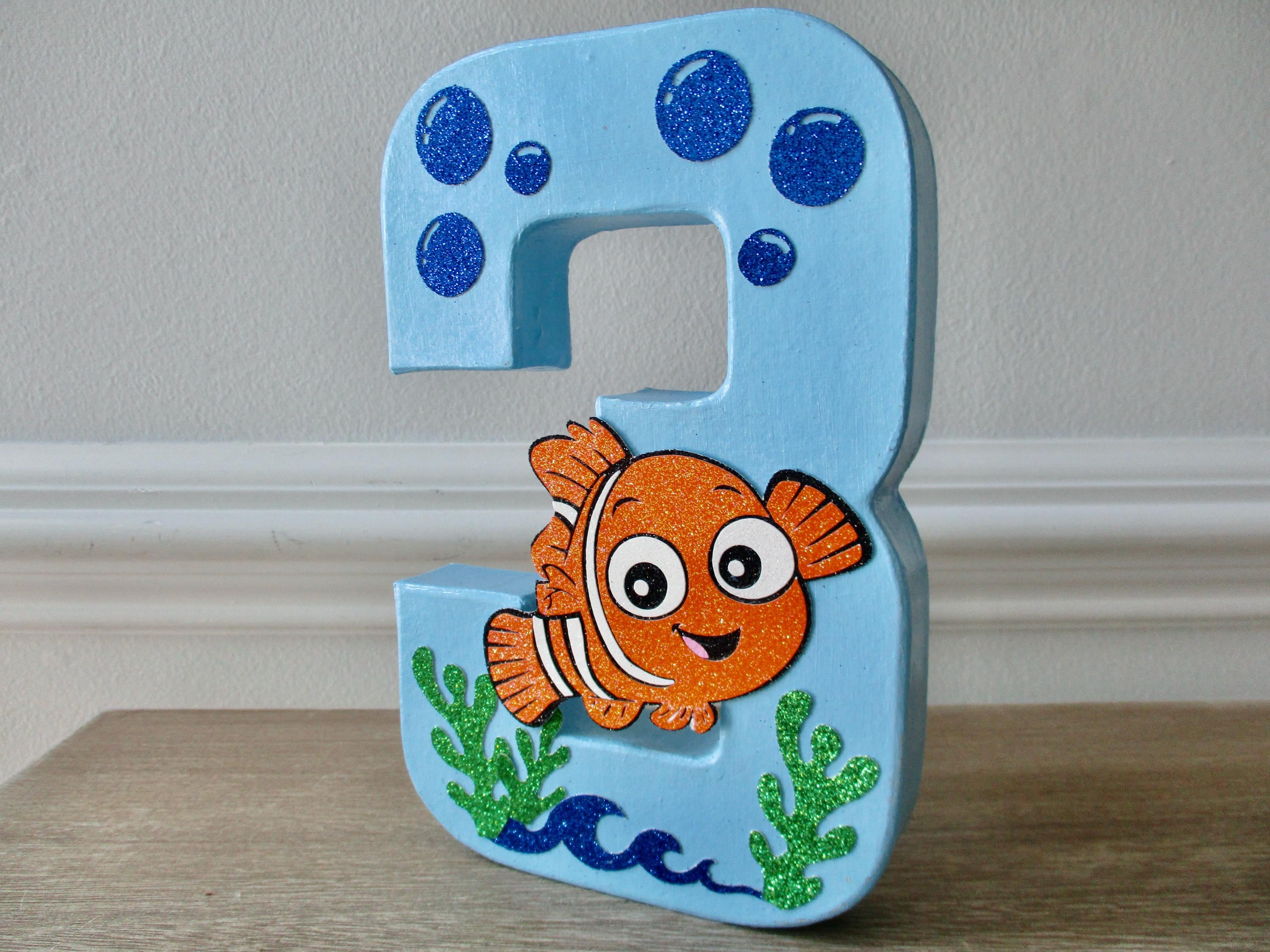 8 in. " Finding Nemo Inspired" Birthday Decorations, "Finding Nemo Inspired" Birthday Centerpiece, Blue and Orange "Nemo" Photo Prop