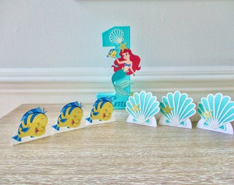Little Mermaid Birthday Decor, Ariel, Flounder, Seashell Table Decor, Photo Prop