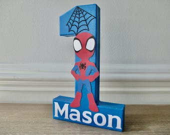 8 in. &quot;Spiderman&quot; Inspired Birthday Decoration, &quot;Spiderman&quot; Inspired Birthday Centerpiece, Blue and Red &quot;Spiderman&quot; Photo Prop