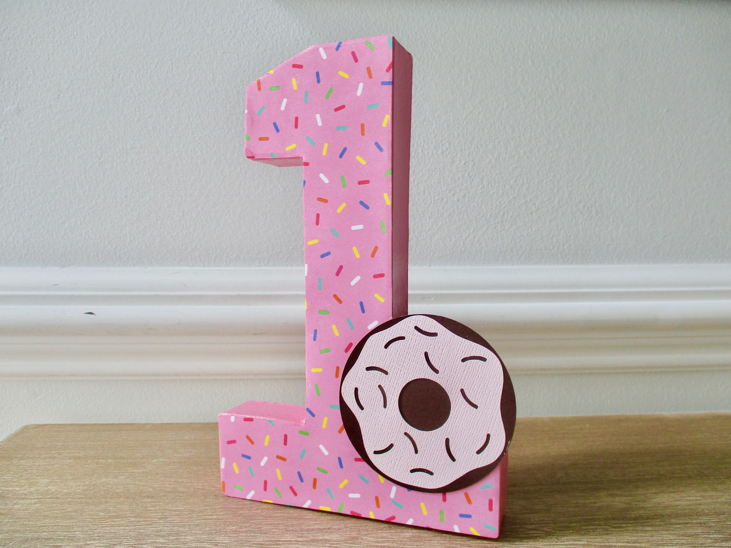 8 in Donut Birthday Photo Prop One Donut Birthday Donut Birthday Centerpiece 1st Birthday Donut Party Pink Brown