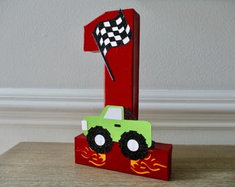 Monster Truck Birthday Decorations,Monster Truck First Birthday Photo Prop, Monster Truck Birthday Centerpiece, Truck Birthday, Red, Green