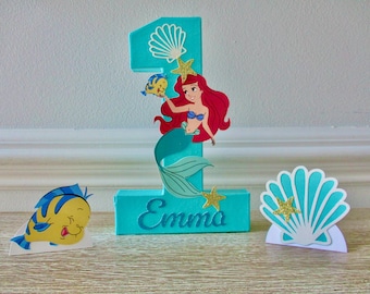 Little Mermaid Birthday Decor, Ariel, Flounder, Seashell Table Decor, Photo Prop