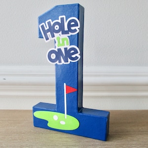 Golf Birthday Decorations,&quot;Hole in One&quot; First Birthday Photo Prop, Golf Birthday Centerpiece, Sports Birthday, Blue, Green