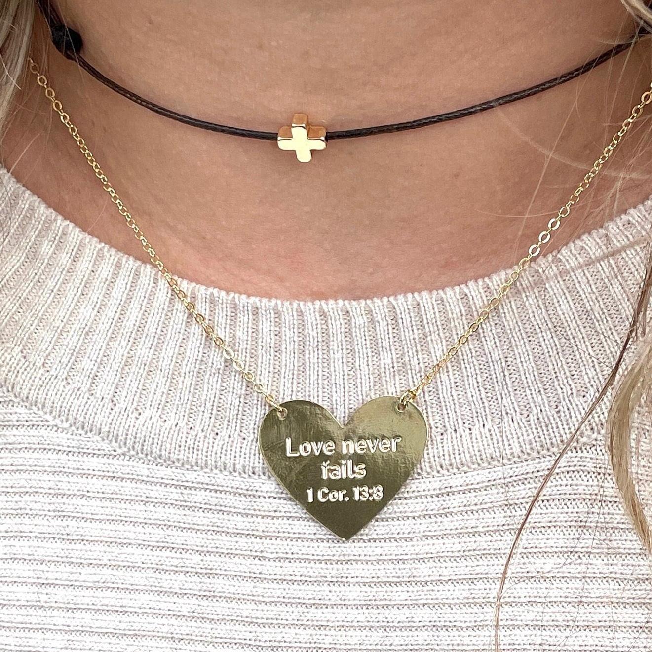 Bible Verse Necklace, 1 Corinthians 13, Gold heart necklace, Christian necklace for women, love is patient love is kind, Scripture jewelry