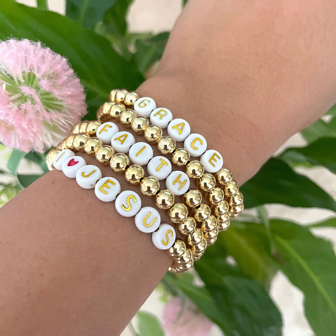 Custom Name Bracelet, Word of the Year Bracelet, Inspirational Bracelet, Christian Bracelets for