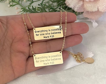 Bible Verse Necklace, Mark 9:23 necklace, Christian necklace, Scripture Jewelry, Christian mom gift, Faith jewelry, Inspirational necklace