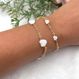 Mother of Pearl Heart Bracelet, Tiny heart bracelet, Christian wedding gift, Christian jewelry bracelet, Mommy me matching bracelets