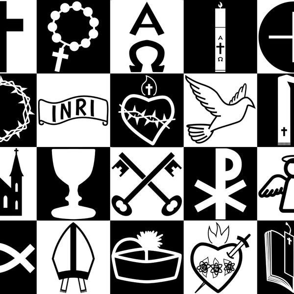 20 Catholic Printable Baby Black and White Cards. Digital Download Featuring High Contrast Stimulating Faith Symbols.