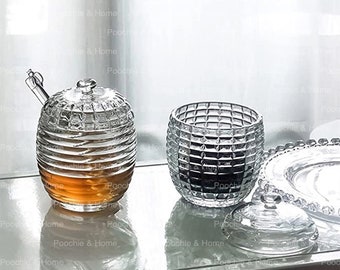 Pot à miel en cristal avec louche - Thé mate - Décoration d'intérieur