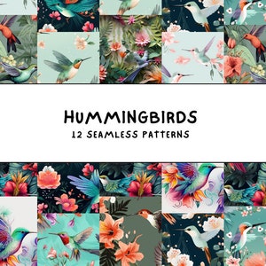 12 Patrones De Colibríes Sin Costuras, Descarga Inmediata