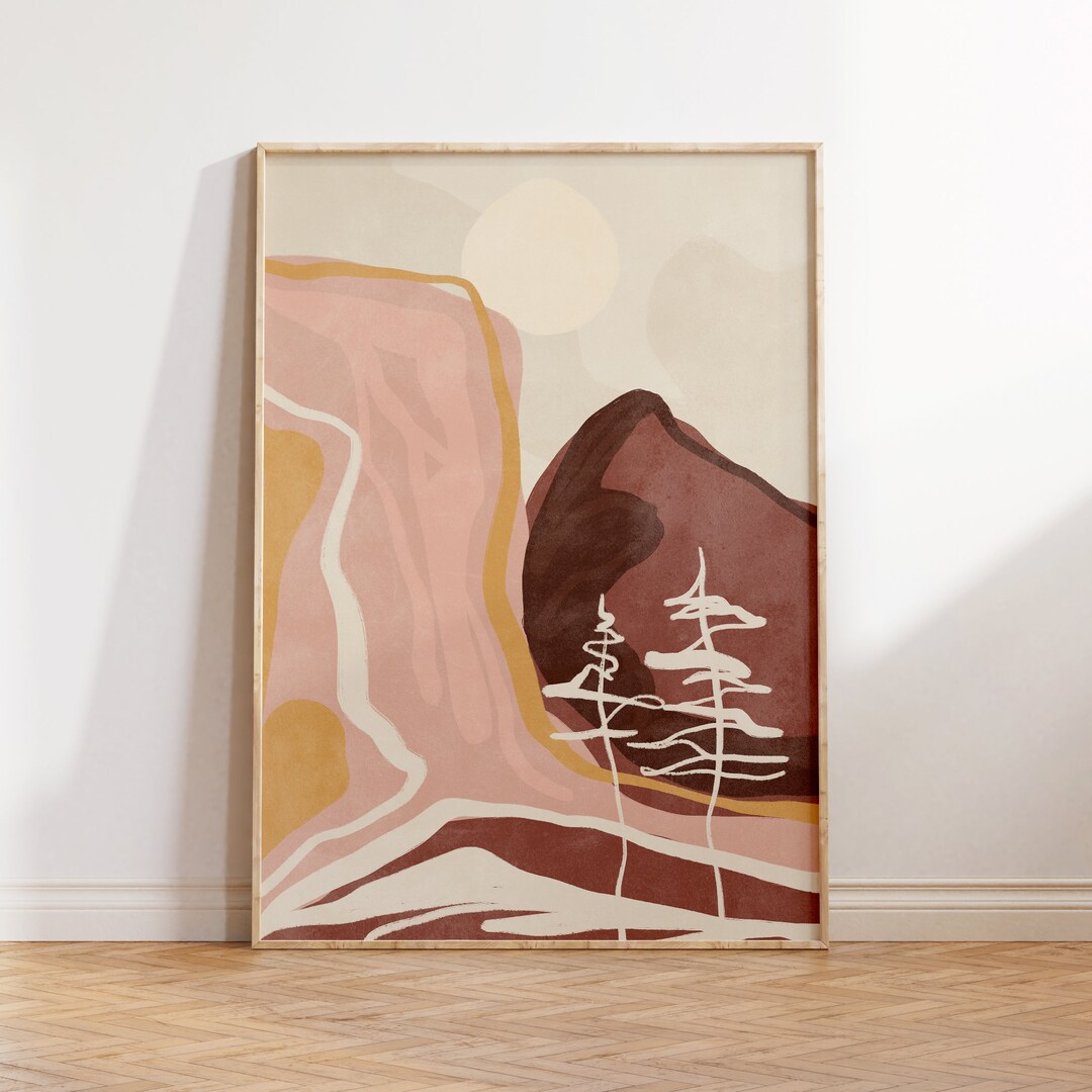 Neutral Abstract Landscape Art Print Pink & Beige Minimalist Etsy