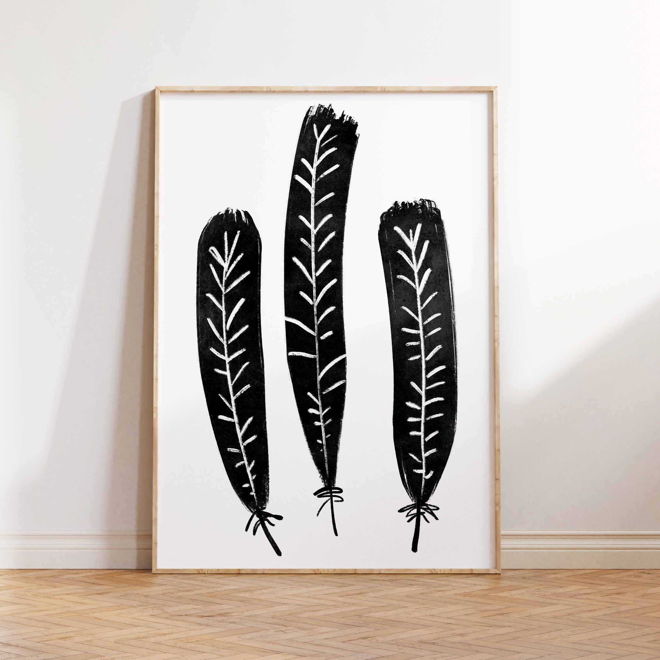 Minimalist Black and White Feather Art Print Simple Bedroom - Etsy
