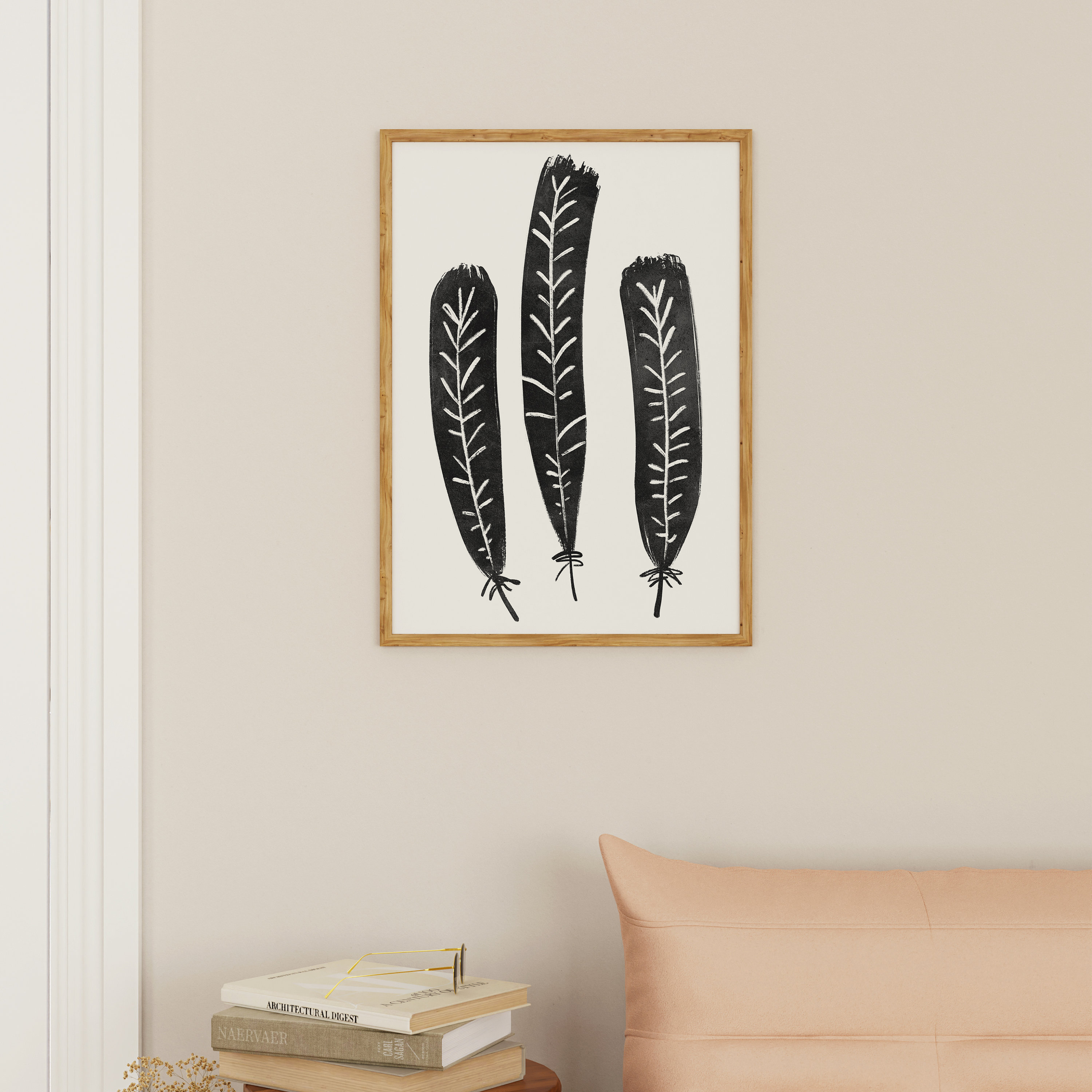 Minimalist Black and White Feather Art Print Simple Bedroom - Etsy