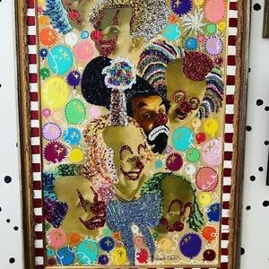 sparkles t. clowns - sequin art / maximalist art / bold wall decor / creepy clowns / colorful art / circus image 5