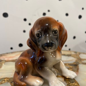 vintage wien keramos of austria ceramic dachshund / dachshund puppy dog figurine / mcm brown sitting dog statue / cute puppy decor