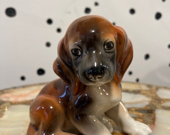 vintage wien keramos of austria ceramic dachshund / dachshund puppy dog figurine / mcm brown sitting dog statue / cute puppy decor